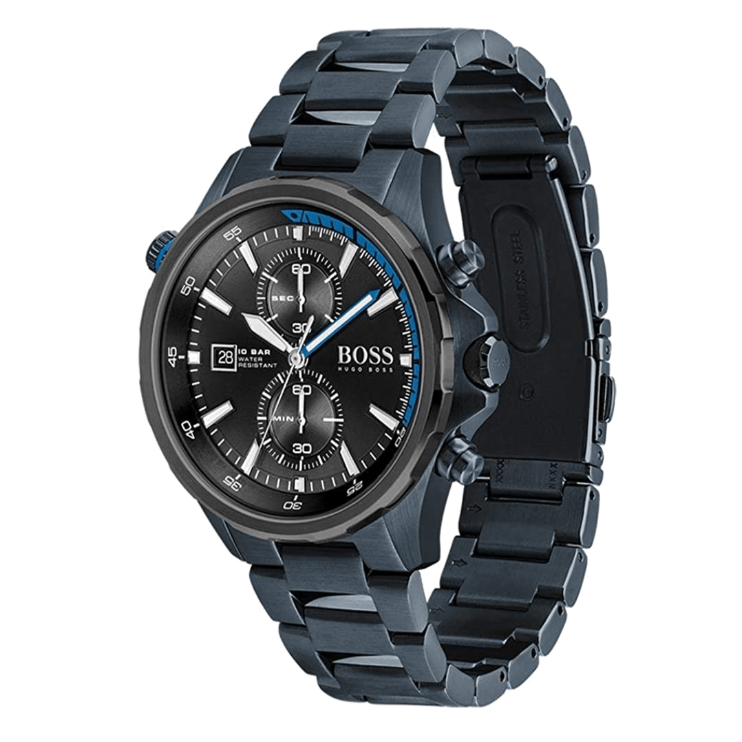 Hugo Boss Globetrotter Black Dial Black Steel Strap Watch for Men - 1513824