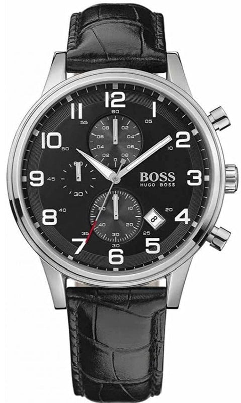  Shop Authentic Hugo Boss Aeroliner Chronograph Quartz Black Dial Black Leather Strap Watch For Men - HB1512448 - Luxxuri