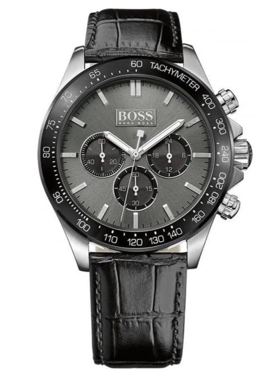  Shop Authentic Hugo Boss Ikon Grey Dial Black Leather Strap Watch for Men - 1513177 - Luxxuri