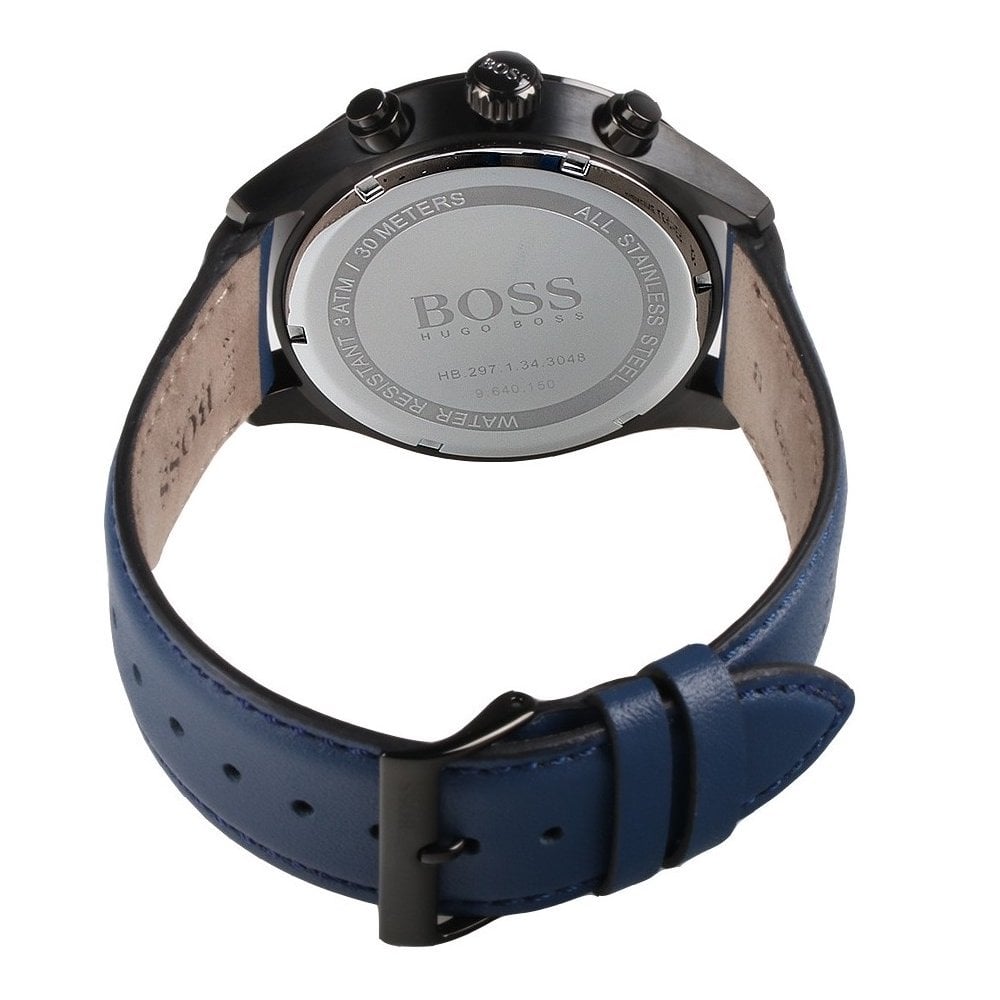  Shop Authentic Hugo Boss Grand Prix Chronograph Black Dial Blue Leather Strap Watch for Men - 1513563 - Luxxuri