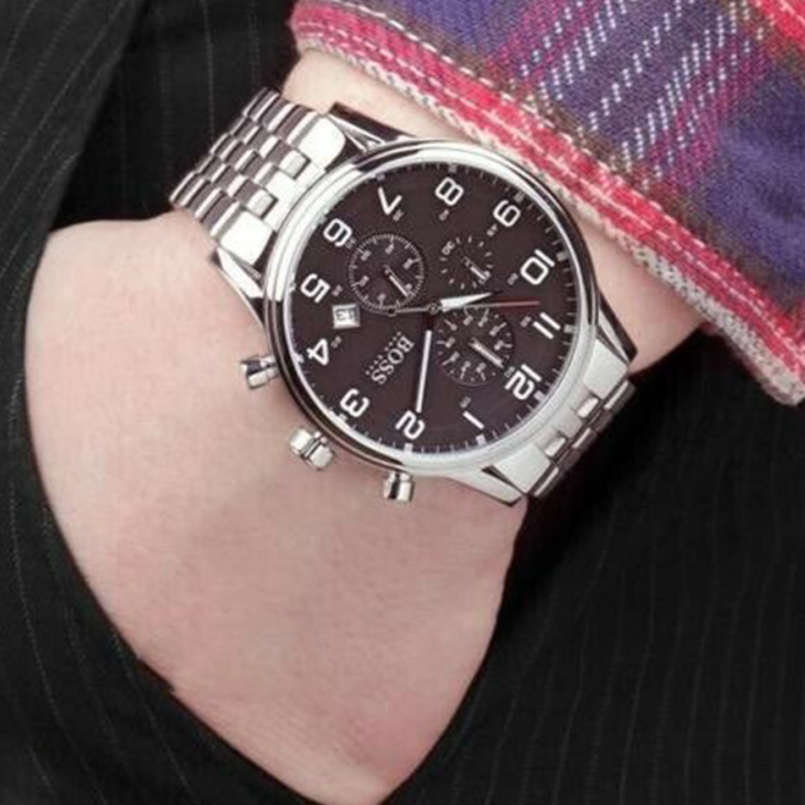  Shop Authentic Hugo Boss Aeroliner Chronograph Black Dial Silver Steel Strap Watch For Men - 1512446 - Luxxuri