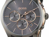  Shop Authentic Hugo Boss Onyx Chronograph Grey Dial Black Leather Strap Watch For Men - HB1513366 - Luxxuri