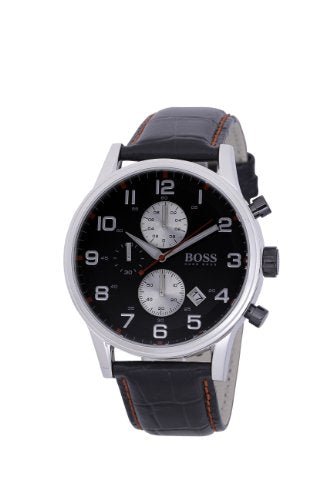 Hugo Boss Aeroliner Black Dial Black Leather Strap Watch for Men - 1512631