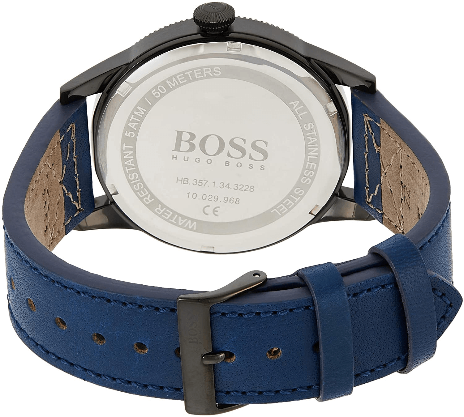 Hugo Boss Grand Prix Chronograph Black Dial Blue Leather Strap Watch for Men - 1513563