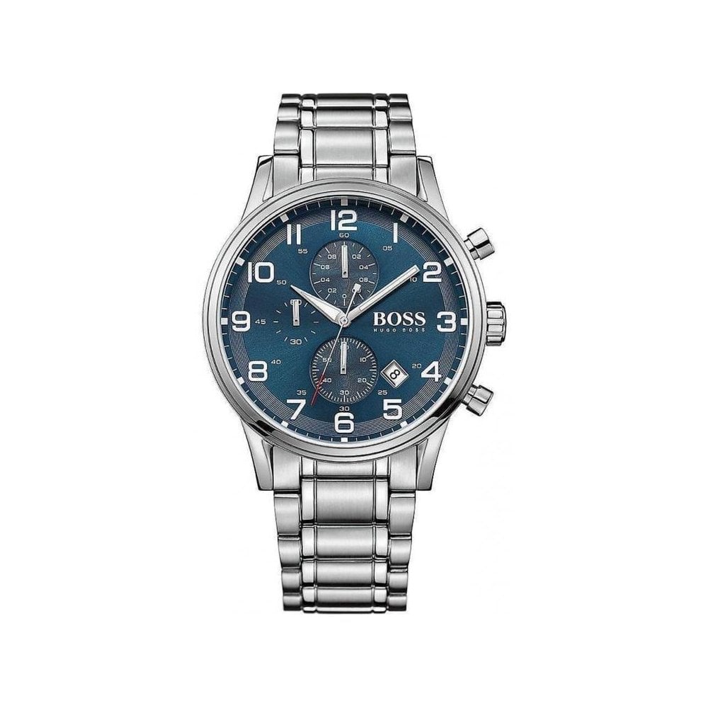  Shop Authentic Hugo Boss Aeroliner Blue Dial Silver Steel Strap Watch for Men - 1513183 - Luxxuri