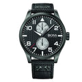  Shop Authentic Hugo Boss Aeroliner Chronograph Black Dial Black Leather Strap Watch For Men - 1513086 - Luxxuri