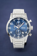  Shop Authentic Hugo Boss Aeroliner Blue Dial Silver Steel Strap Watch for Men - 1513183 - Luxxuri