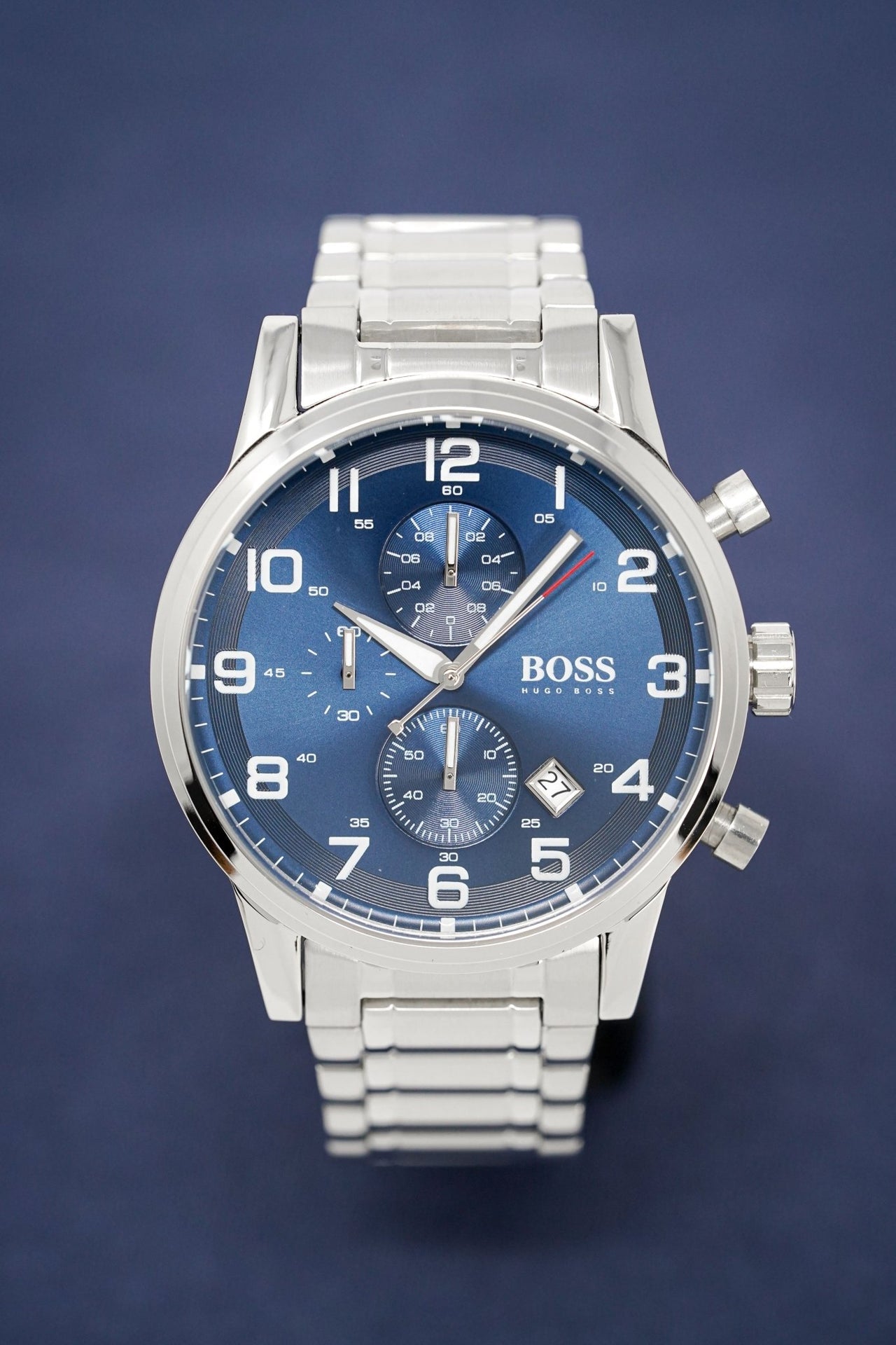  Shop Authentic Hugo Boss Aeroliner Blue Dial Silver Steel Strap Watch for Men - 1513183 - Luxxuri