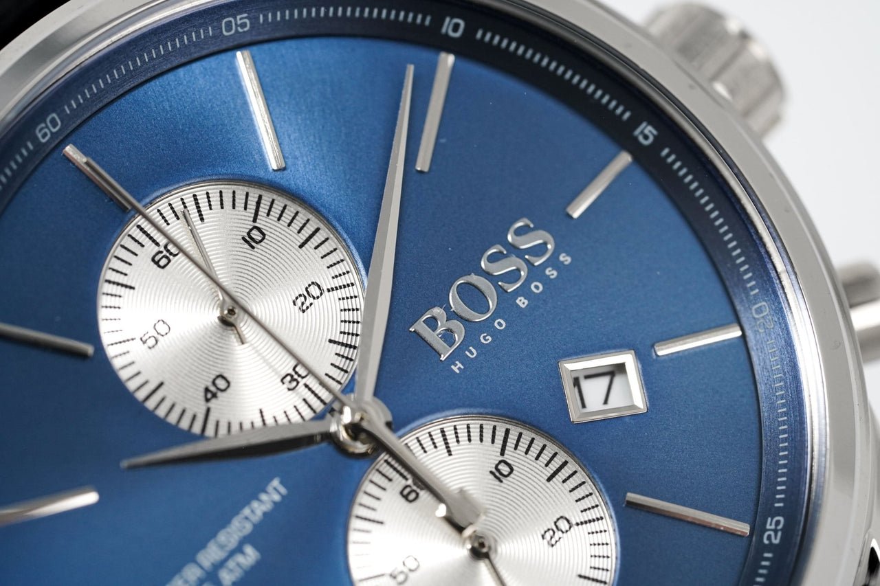 Hugo Boss Jet Blue Dial Black Leather Strap Watch for Men - 1513283