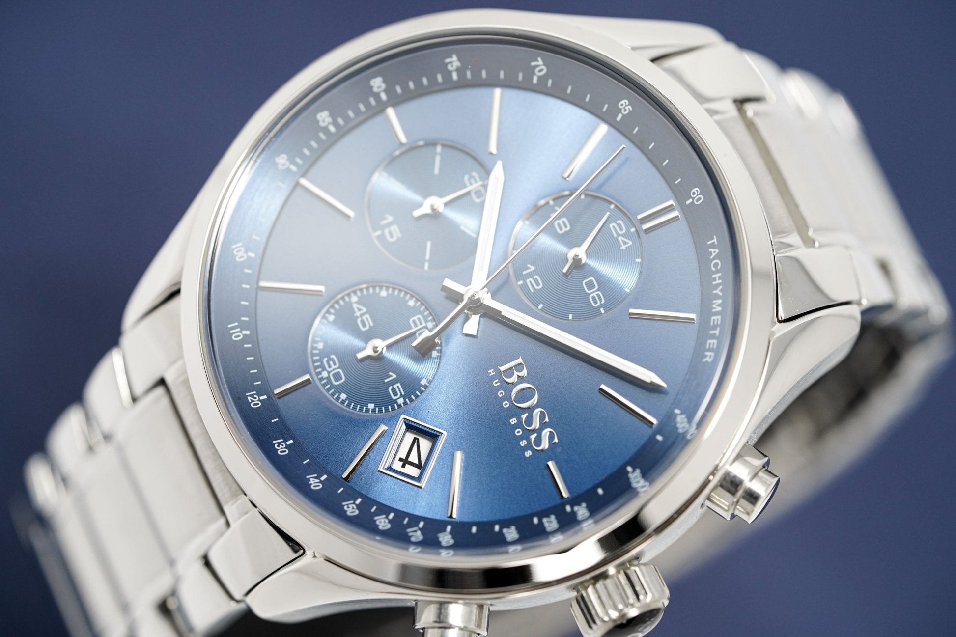  Shop Authentic Hugo Boss Grand Prix Blue Dial Silver Steel Strap Watch for Men - 1513478 - Luxxuri