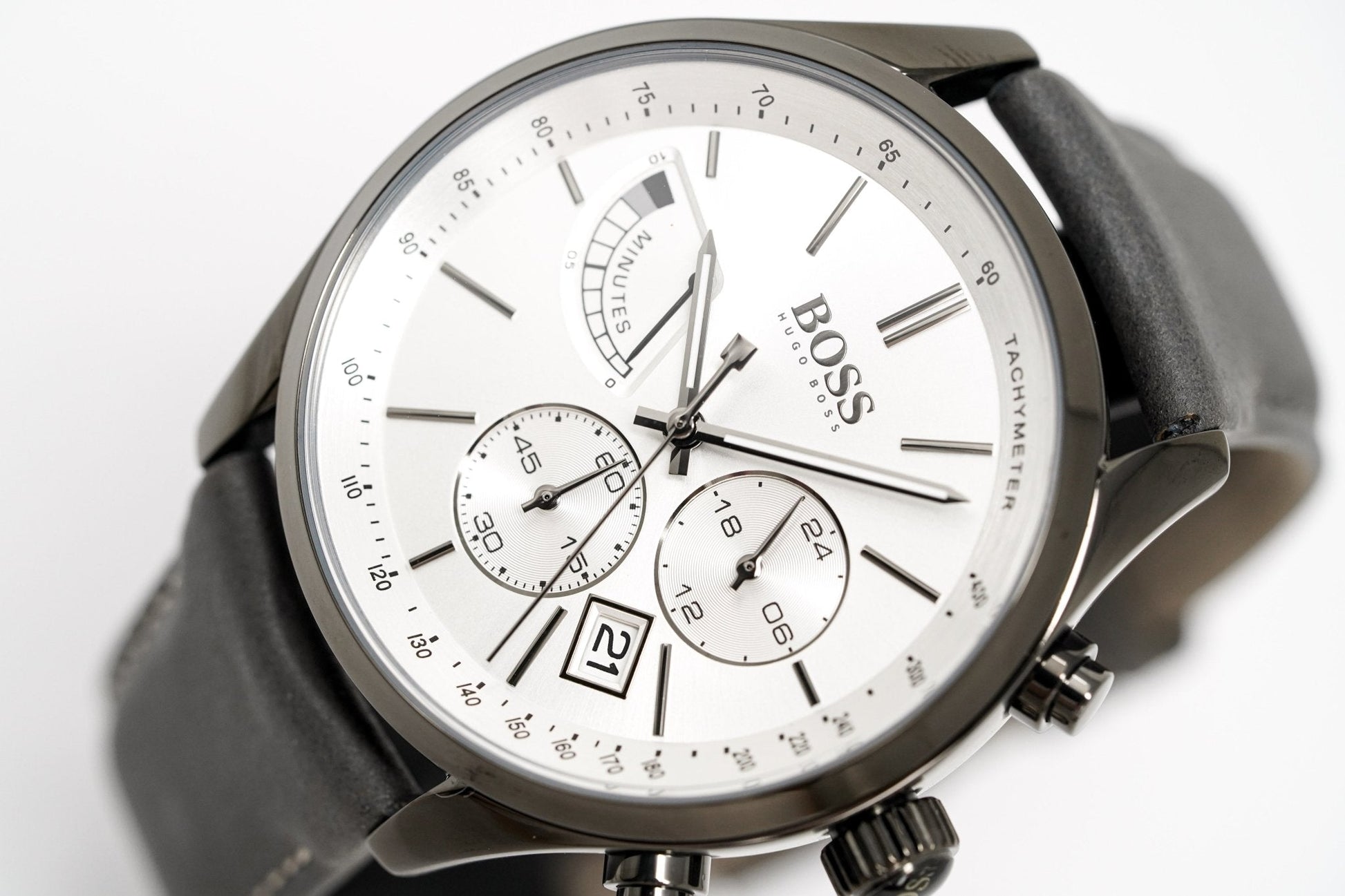  Shop Authentic Hugo Boss Grand Prix White Dial Grey Leather Strap Watch for Men - 1513633 - Luxxuri