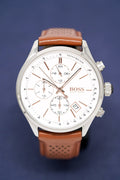  Shop Authentic Hugo Boss Grand Prix White Dial Brown Leather Strap Watch for Men - 1513475 - Luxxuri
