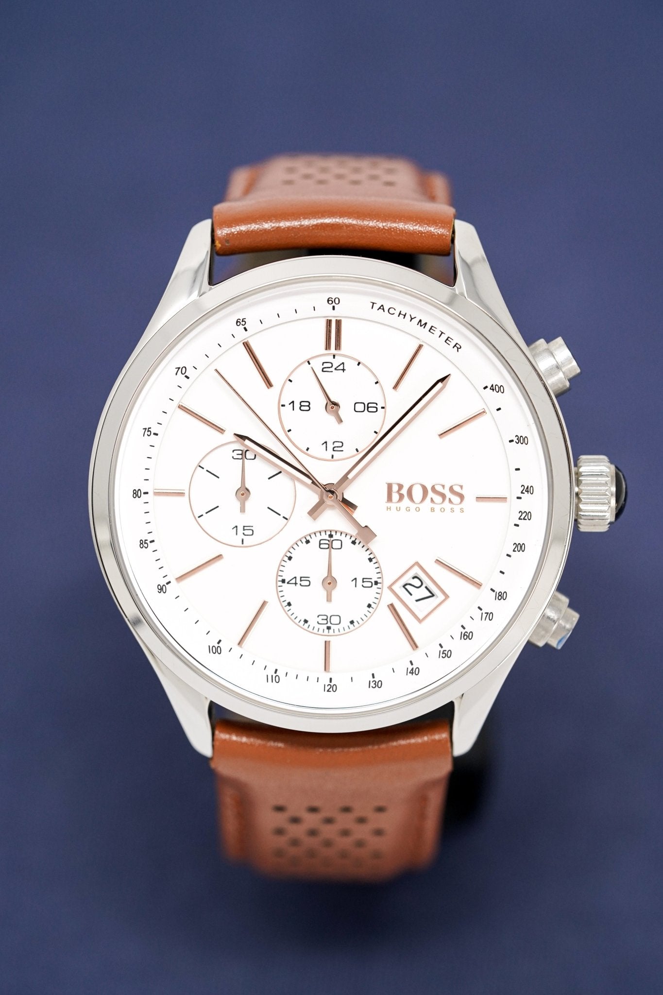 Shop Authentic Hugo Boss Grand Prix White Dial Brown Leather Strap Watch for Men - 1513475 - Luxxuri