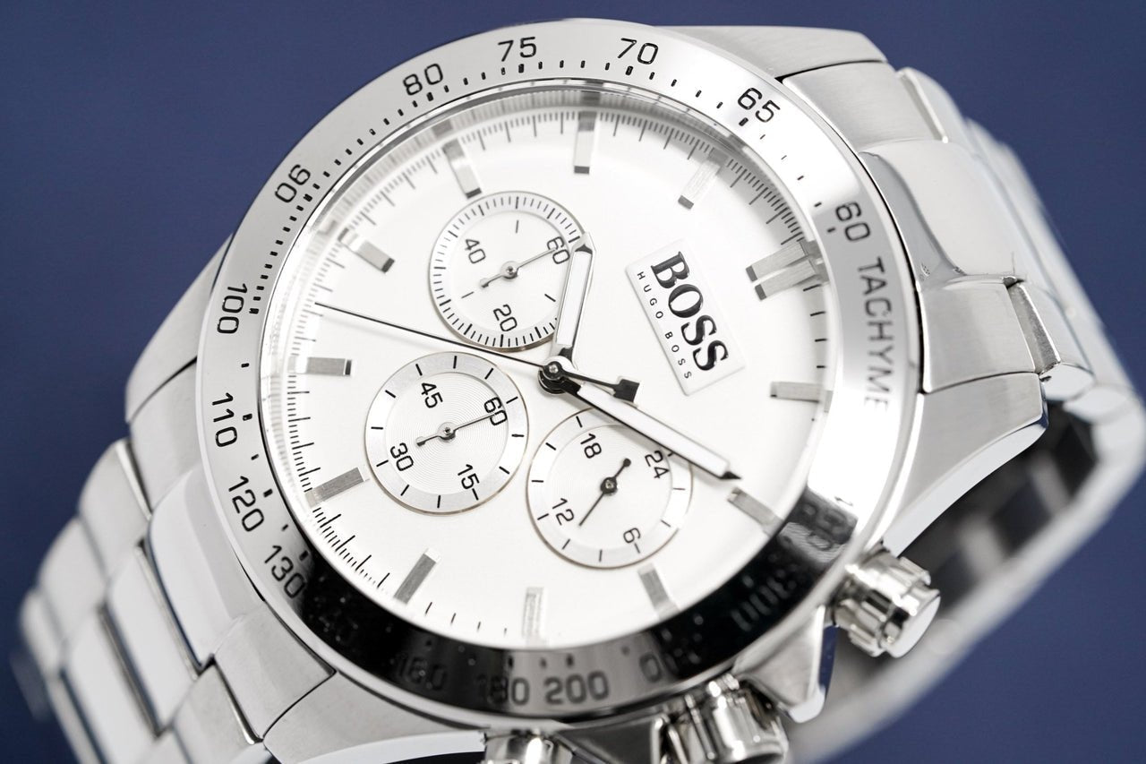  Shop Authentic Hugo Boss Ikon Chronograph White Dial Silver Steel Strap Watch for Men - 1512962 - Luxxuri
