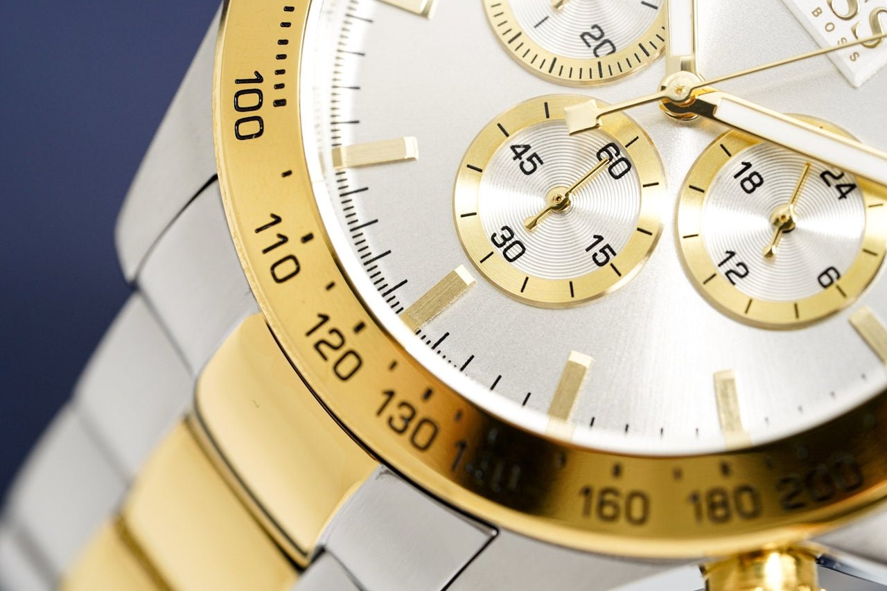  Shop Authentic Hugo Boss Ikon Chronograph Silver Dial Two Tone Steel Strap Watch for Men - 1512960 - Luxxuri