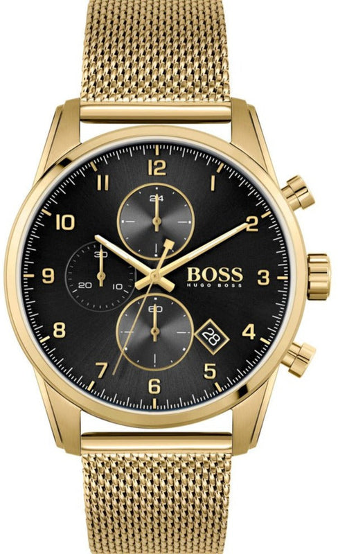  Shop Authentic Hugo Boss Skymaster Black Dial Gold Mesh Bracelet Watch for Men - 1513838 - Luxxuri