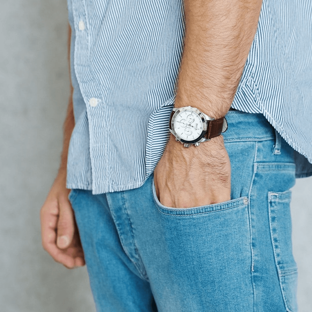  Shop Authentic Hugo Boss Ikon White Dial Brown Leather Strap Watch for Men - 1513175 - Luxxuri