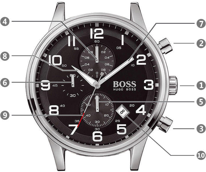 Hugo Boss Aeroliner Chronograph Black Dial Silver Steel Strap Watch For Men - 1512446