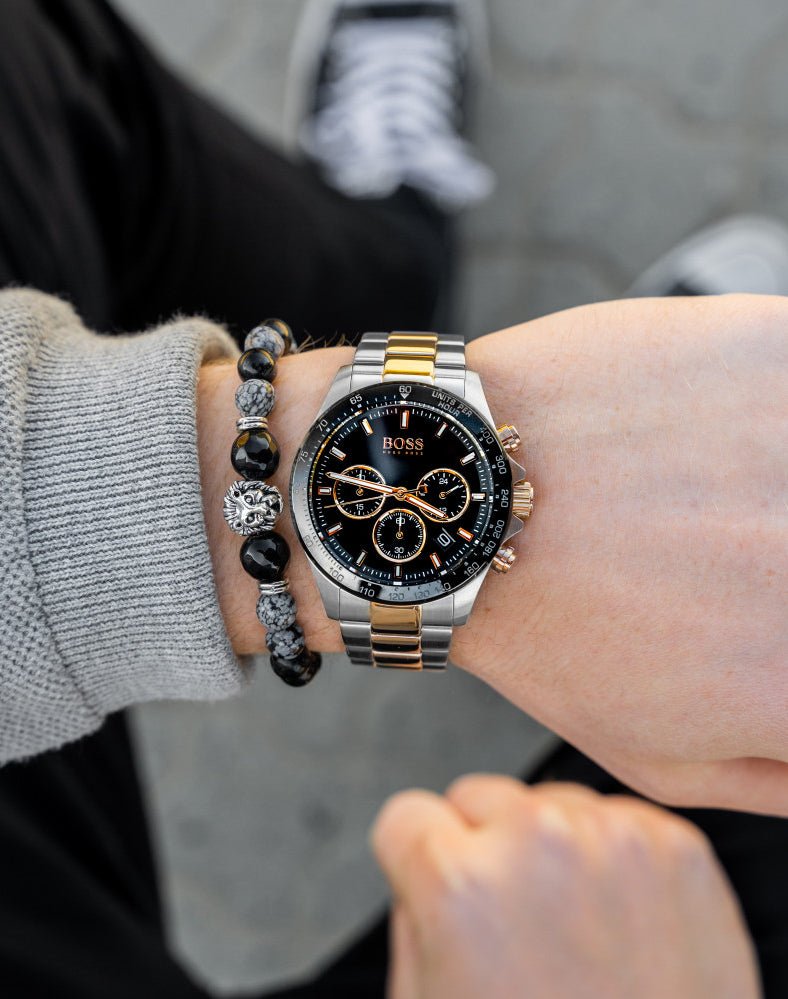  Shop Authentic Hugo Boss Here Chronograph Black Dial Two Tone Steel Strap Watch for Men - 1513757 - Luxxuri