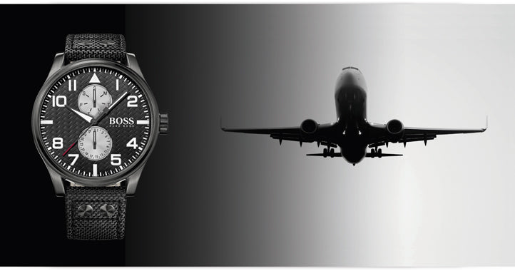  Shop Authentic Hugo Boss Aeroliner Chronograph Black Dial Black Leather Strap Watch For Men - 1513086 - Luxxuri