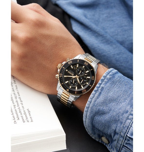  Shop Authentic Hugo Boss Admiral Black Dial Two Tone Steel Strap Watch for Men - 1513908 - Luxxuri