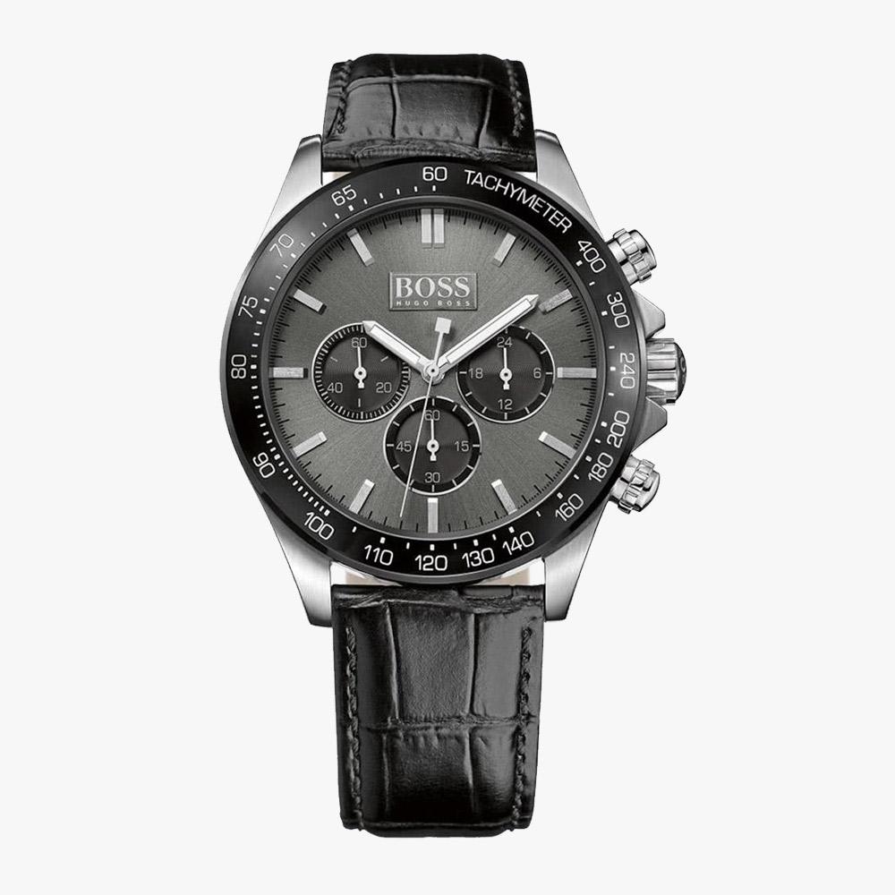  Shop Authentic Hugo Boss Ikon Grey Dial Black Leather Strap Watch for Men - 1513177 - Luxxuri