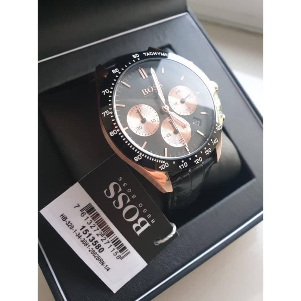  Shop Authentic Hugo Boss Talent Chronograph Black Dial Black Leather Strap Watch For Men - 1513580 - Luxxuri