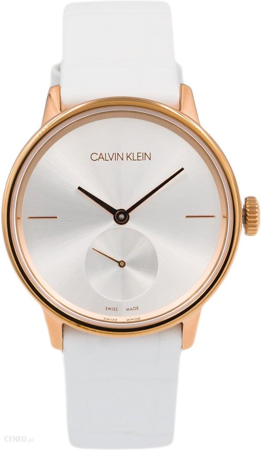  Shop Authentic Calvin Klein Accent Silver Dial White Leather Strap Watch for Women - K2Y236K6 - Luxxuri
