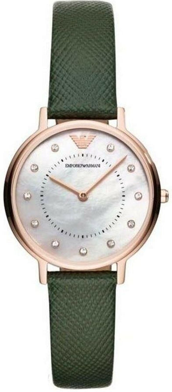  Shop Authentic Emporio Armani Mother of Pearl Dial Green Leather Strap Watch For Women - AR11150 - Luxxuri