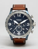  Shop Authentic Fossil Nate Chronograph Navy Blue Dial Brown Leather Strap Watch for Men - JR1504 - Luxxuri