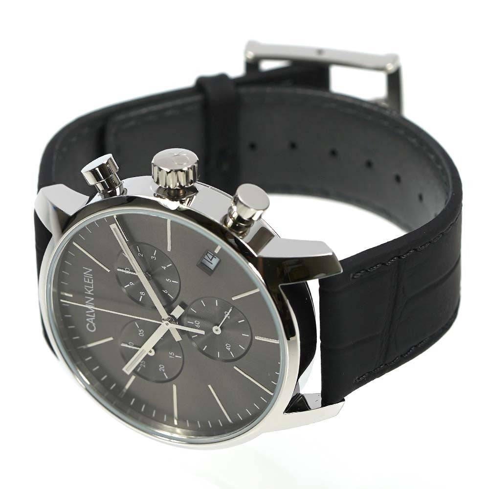  Shop Authentic Calvin Klein City Chronograph Black Dial Black Leather Strap Watch for Men - K2G271C3 - Luxxuri