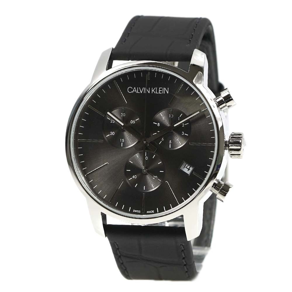  Shop Authentic Calvin Klein City Chronograph Black Dial Black Leather Strap Watch for Men - K2G271C3 - Luxxuri