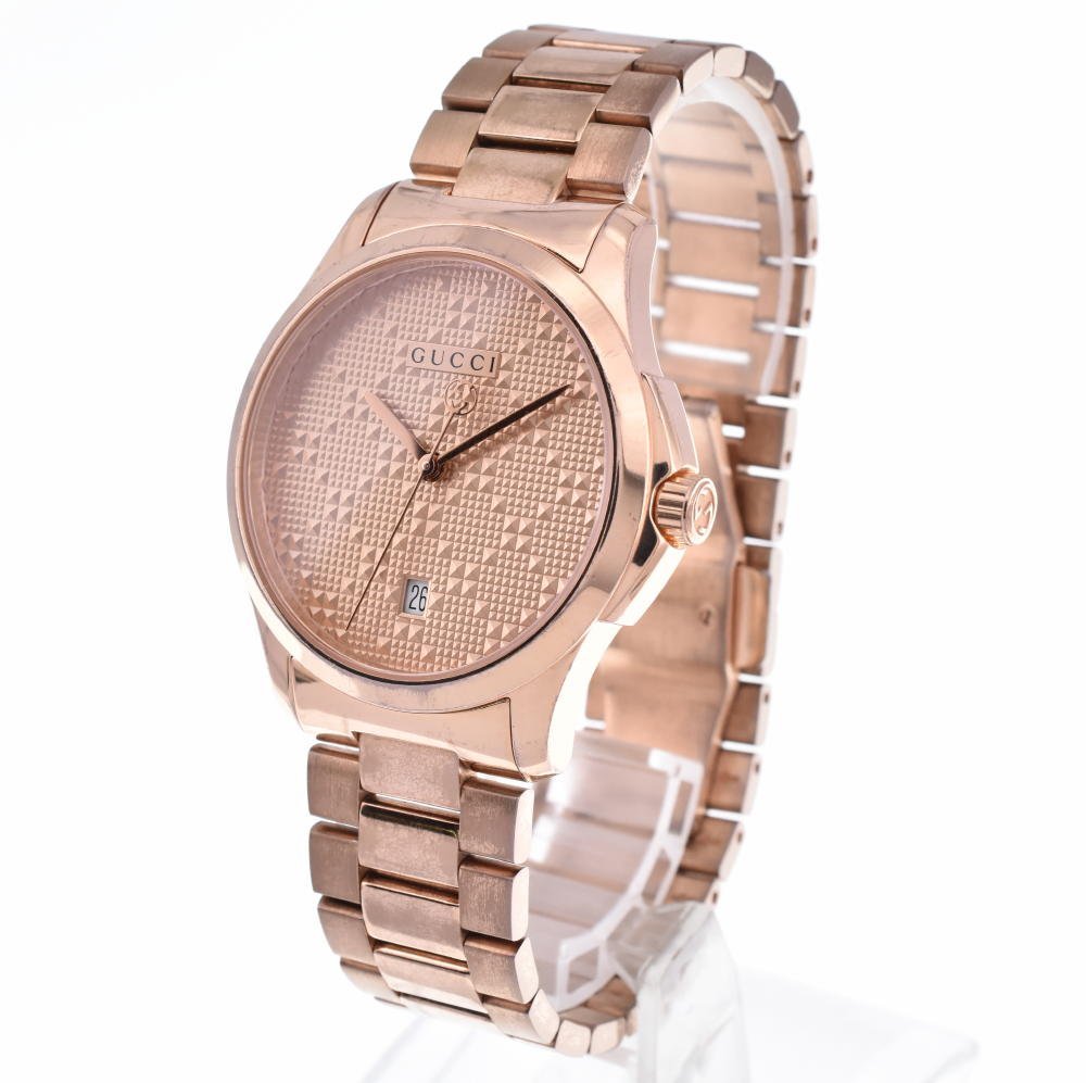  Shop Authentic Gucci G Timeless Quartz Gold Dial Gold Steel Strap Watch For Women - YA126482 - Luxxuri