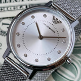  Shop Authentic Emporio Armani Kappa Silver Dial Silver Mesh Bracelet Watch For Women - AR11128 - Luxxuri