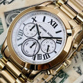  Shop Authentic Michael Kors Cooper Chronograph White Dial Gold Steel Strap Watch For Women - MK5916 - Luxxuri