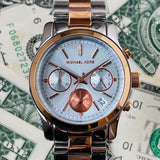  Shop Authentic Michael Kors Runway Chronograph Blue Dial Two Tone Steel Strap Watch For Women - MK6166 - Luxxuri