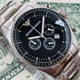  Shop Authentic Emporio Armani Sportivo Chronograph Black Dial Silver Stainless Steel Watch For Men - AR0585 - Luxxuri
