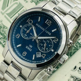  Shop Authentic Michael Kors Hunger Stop 100 Series Navy Blue Dial Silver Steel Strap Watch for Women - MK5814 - Luxxuri
