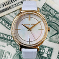  Shop Authentic Michael Kors Cinthia Mother of Pearl Dial White Leather Strap Watch for Women - MK2662 - Luxxuri