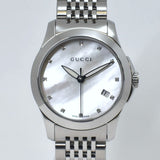  Shop Authentic Gucci G Timeless Diamonds Mother of Pearl Dial Silver Steel Strap Watch For Women - YA126504 - Luxxuri