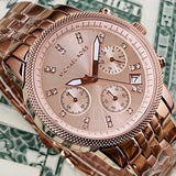  Shop Authentic Michael Kors Ritz Chronograph Rose Gold Dial Rose Gold Steel Strap Watch for Women - MK6077 - Luxxuri