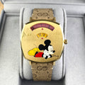  Shop Authentic Gucci Grip Disney Mickey Mouse Gold Dial Brown Leather Strap Watch For Women - YA157420 - Luxxuri