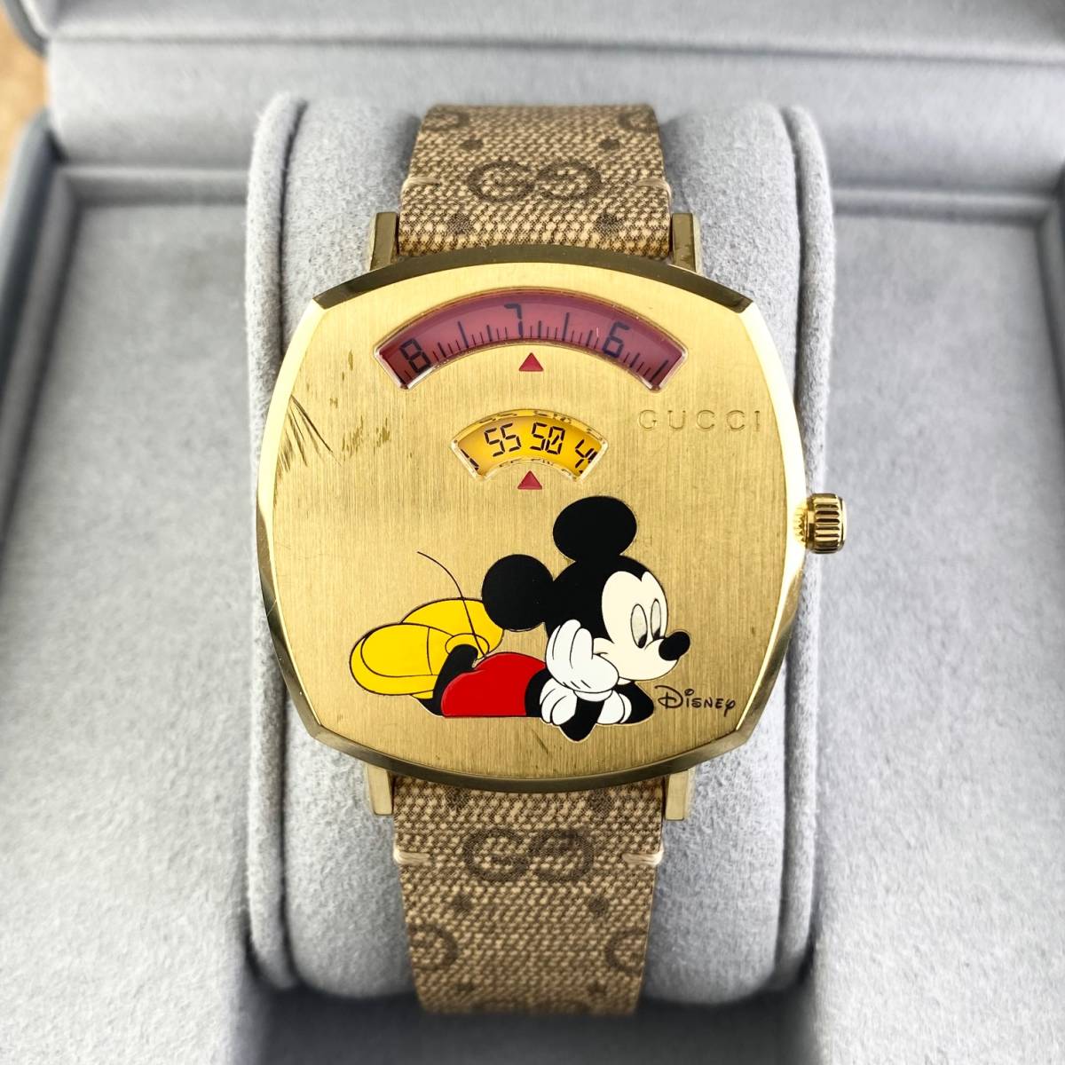  Shop Authentic Gucci Grip Disney Mickey Mouse Gold Dial Brown Leather Strap Watch For Women - YA157420 - Luxxuri