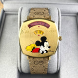  Shop Authentic Gucci Grip Disney Mickey Mouse Gold Dial Brown Leather Strap Watch For Women - YA157420 - Luxxuri