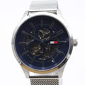  Shop Authentic Tommy Hilfiger Spencer Skeleton Black Dial Silver Mesh Bracelet Watch for Men - 1791643 - Luxxuri