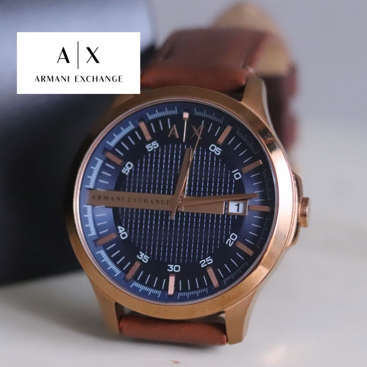Armani Exchange Hampton Chronograph Blue Dial Brown Leather Strap Watch For Men - AX2172