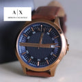  Shop Authentic Armani Exchange Hampton Chronograph Blue Dial Brown Leather Strap Watch For Men - AX2172 - Luxxuri