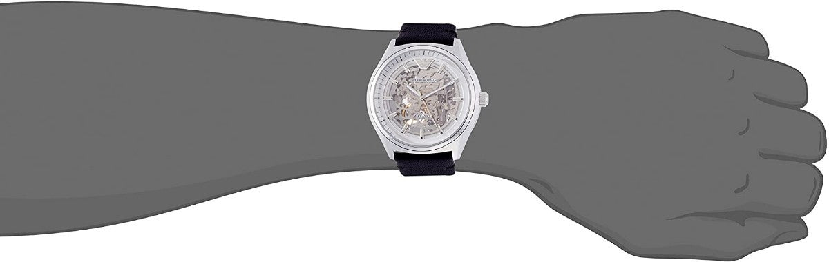  Shop Authentic Emporio Armani Meccanico White Skeleton Dial Black Leather Strap Watch For Men - AR60003 - Luxxuri