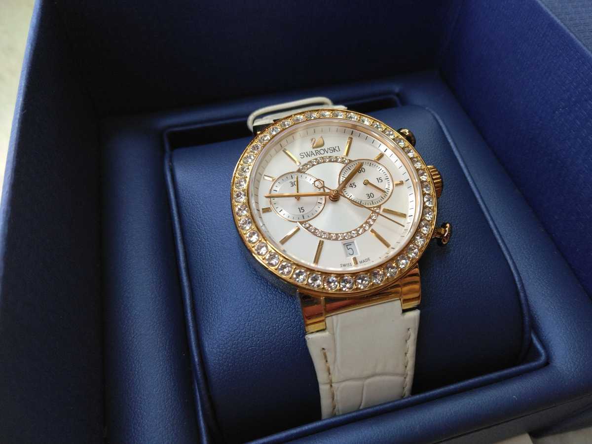  Shop Authentic Swarovski Citra Sphere Chrono White Dial White Leather Strap Watch for Women - 5080602 - Luxxuri