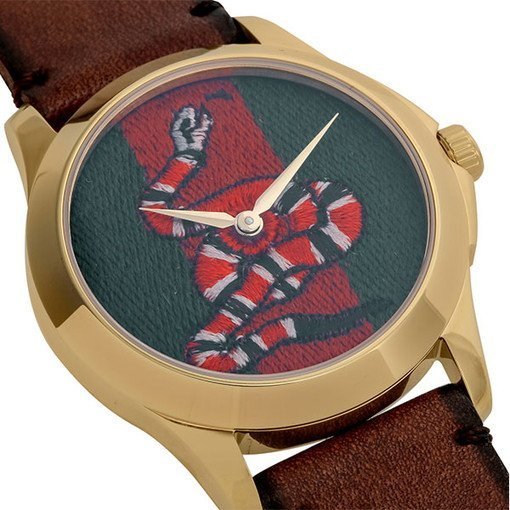  Shop Authentic Gucci Le Marche Des Merveilles Green and Red Dial Brown Leather Strap Unisex Watch - YA1264012 - Luxxuri
